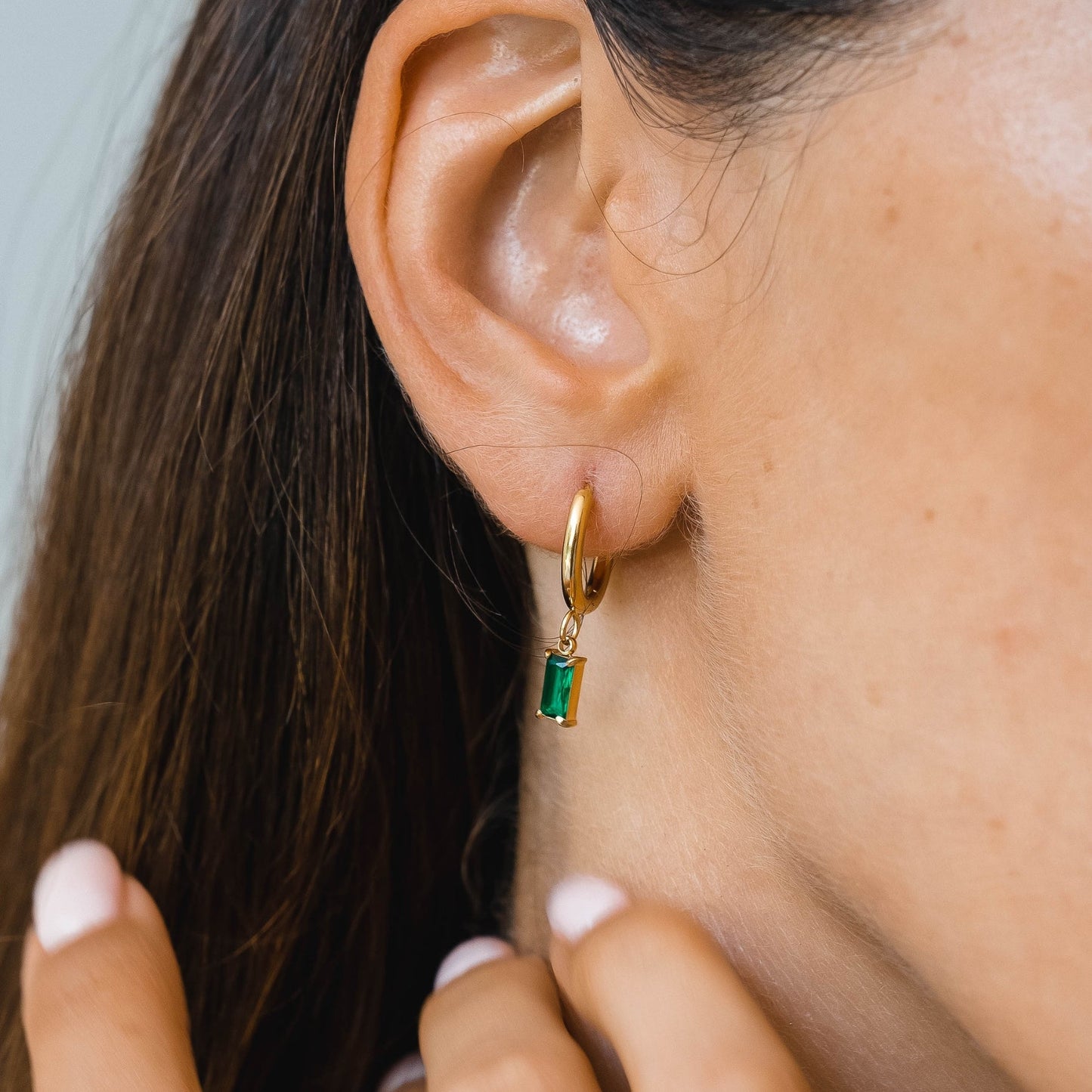 Damen Creolen gold grüne Zirkonia Edelstahl wasserfest hypoallergen