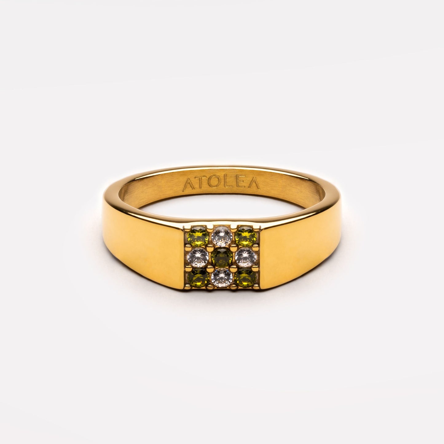 Ring Gold mit grünen und weißen Zirkonsteinen, wasserdicht und hypoallergen