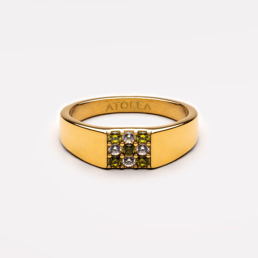 Ring Gold mit grünen und weißen Zirkonsteinen, wasserdicht und hypoallergen