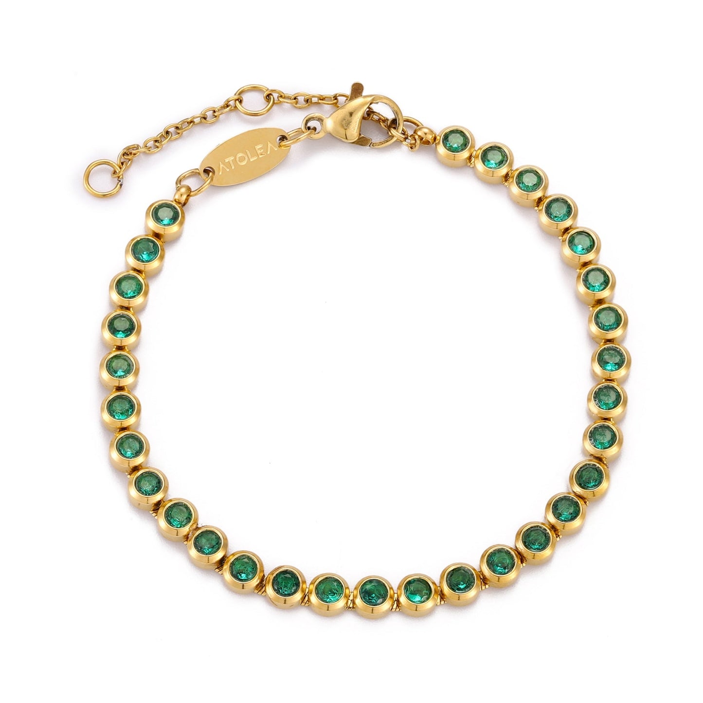 Damen Tennis Armband Grün Gold mit Zirkonsteinen verstellbar wasserfest hypoallergen