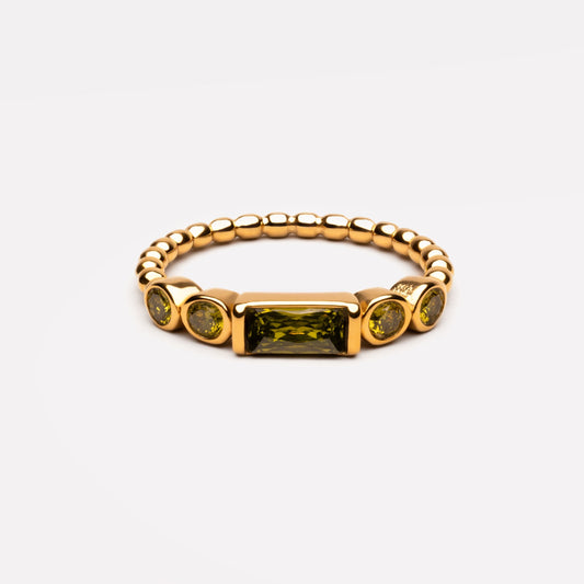 Damen Ring Olivgrün mit grünem Zirkon wasserdicht hypoallergen