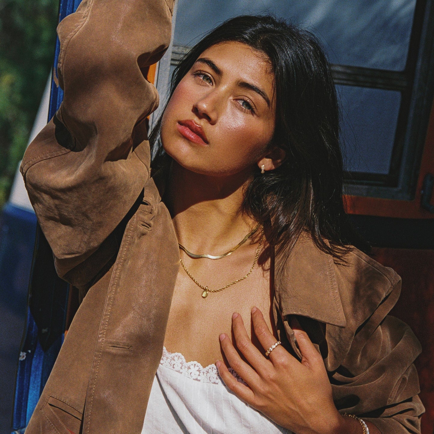 Damen Halskette Gold Aventurin Anhänger grün wasserdicht hypoallergen