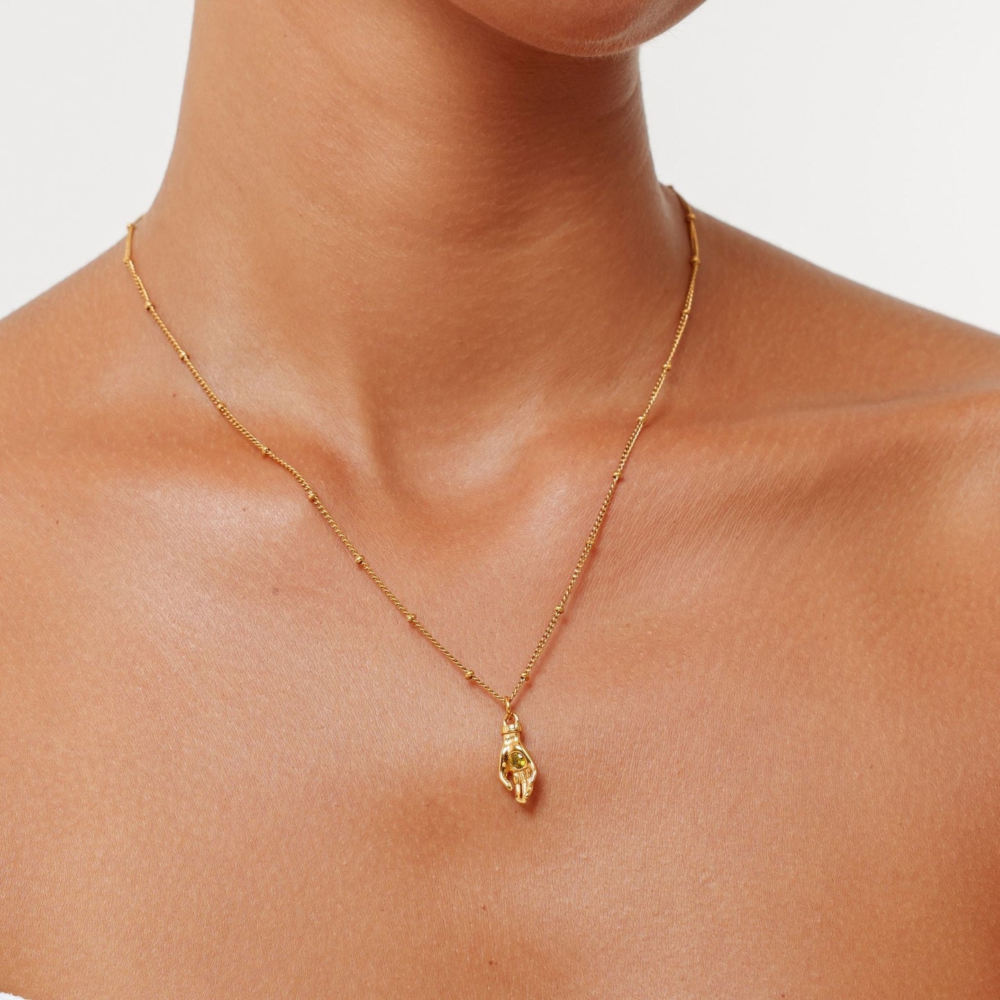 Damen Schutz Hand Halskette Gold mit grünem Zirkon wasserfest