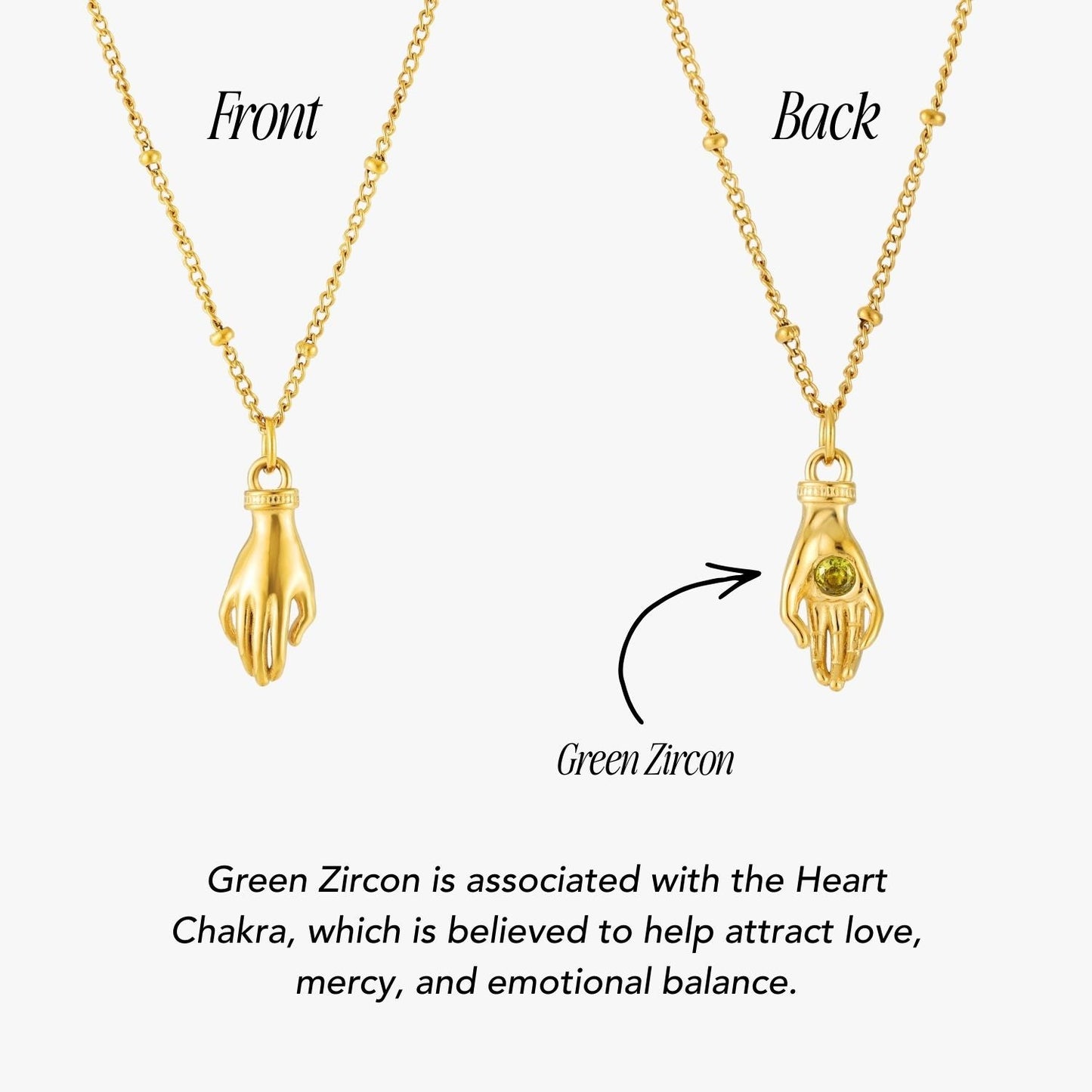 Damen Schutz Hand Halskette Gold mit grünem Zirkon wasserfest