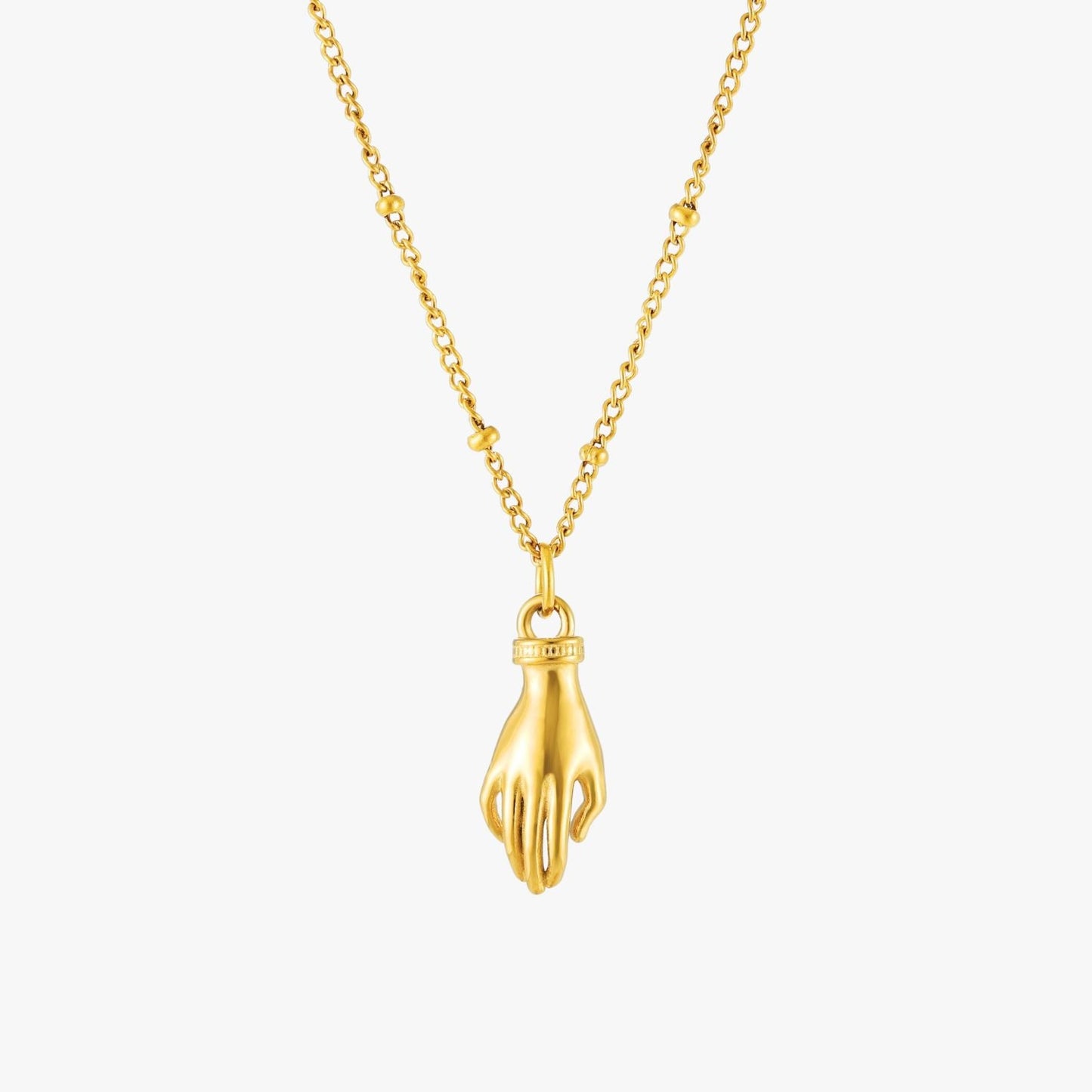 Damen Schutz Hand Halskette Gold mit grünem Zirkon wasserfest