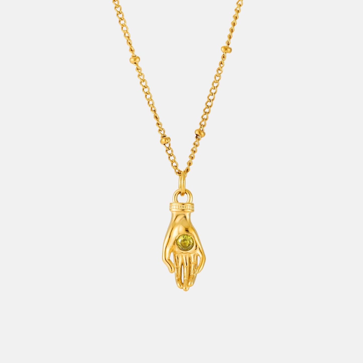 Damen Schutz Hand Halskette Gold mit grünem Zirkon wasserfest