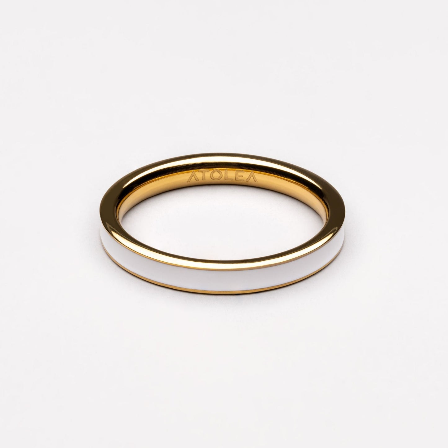 Damen Ring Weiß schmal wasserdicht hypoallergen 18k Gold PVD Emaille