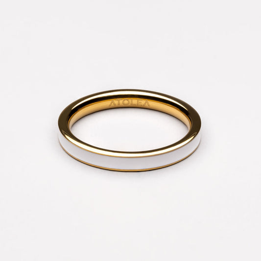 Damen Ring Weiß schmal wasserdicht hypoallergen 18k Gold PVD Emaille
