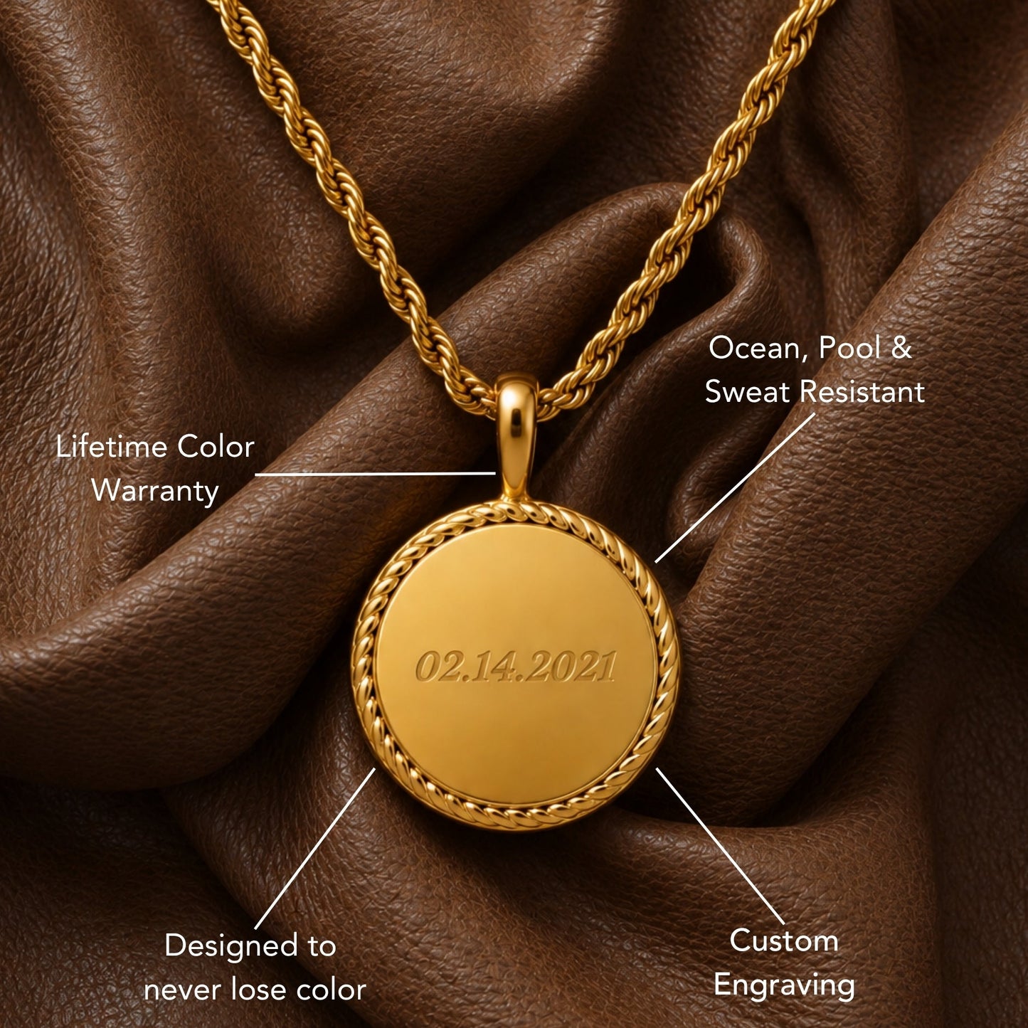 Damen Kette Gold personalisiert mit Anhänger und 10 Zeichen wasserfest