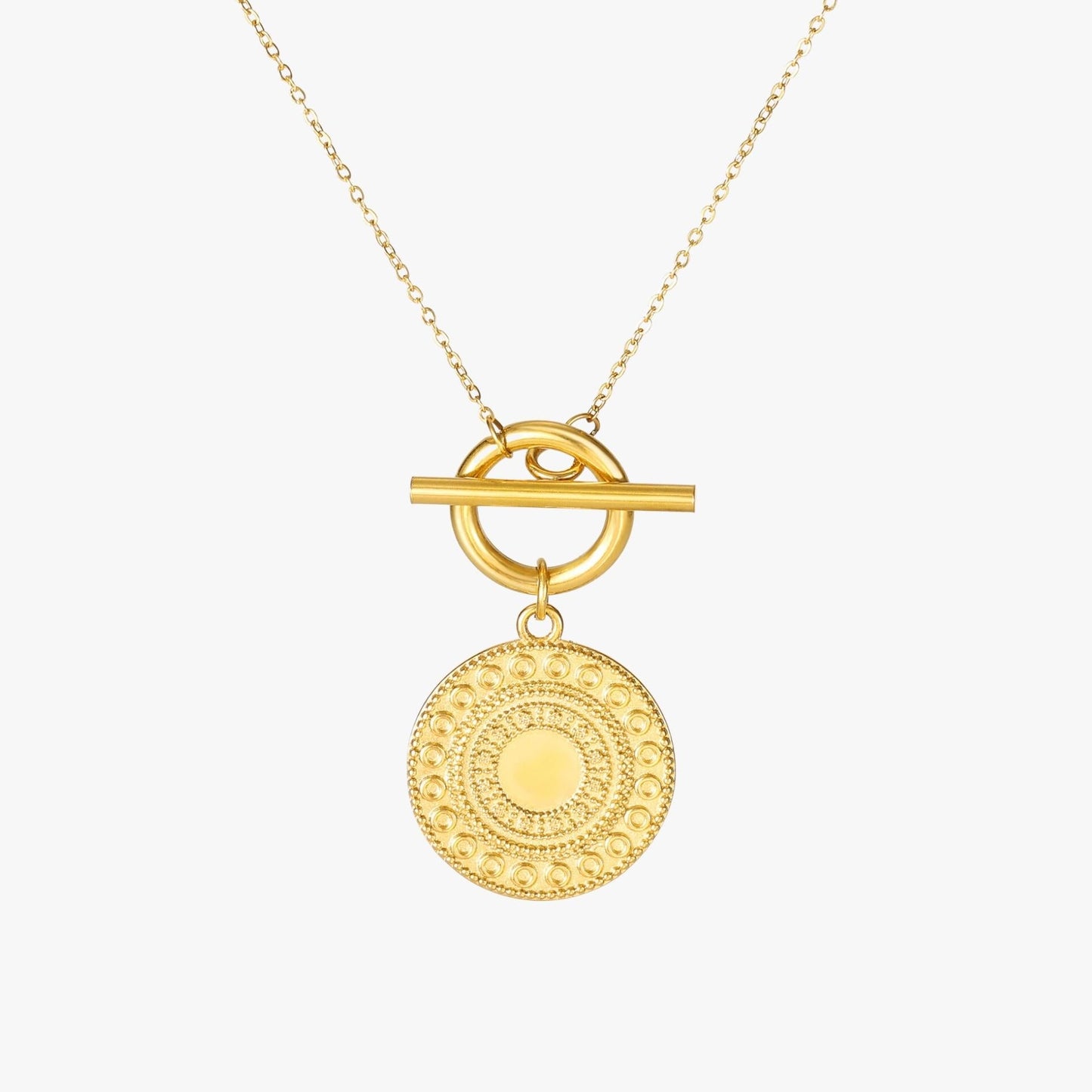 Damen Halskette Gold Münzanhänger Sonnenmotiv wasserdicht hypoallergen
