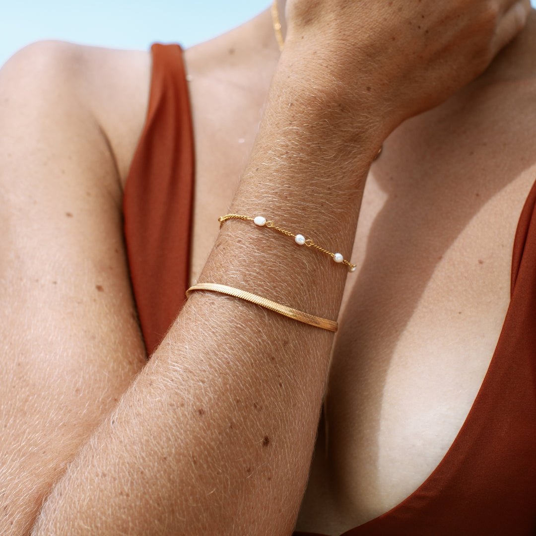Damen Herringbone Armband Gold verstellbar wasserfest hypoallergen Edelstahl 4 mm