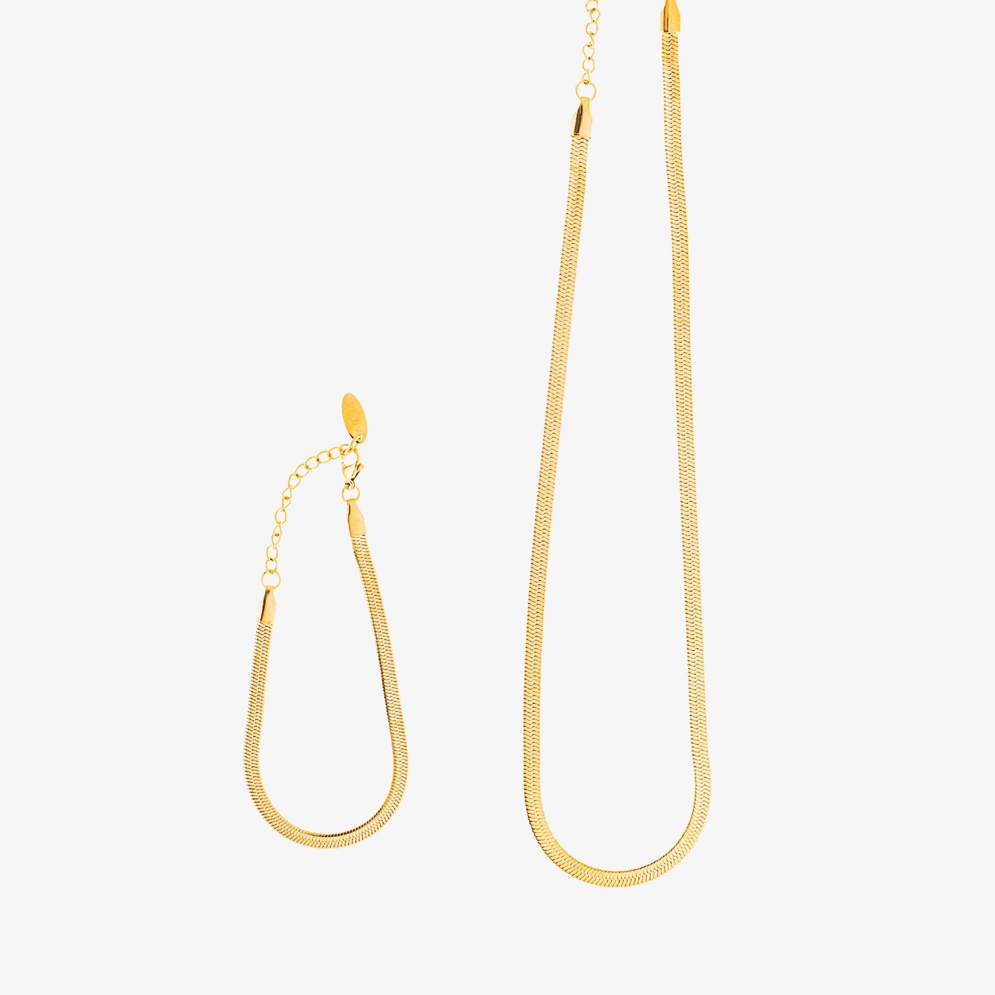 Damen Schmuckset Gold Herringbone Halskette Armband wasserfest 2-teilig
