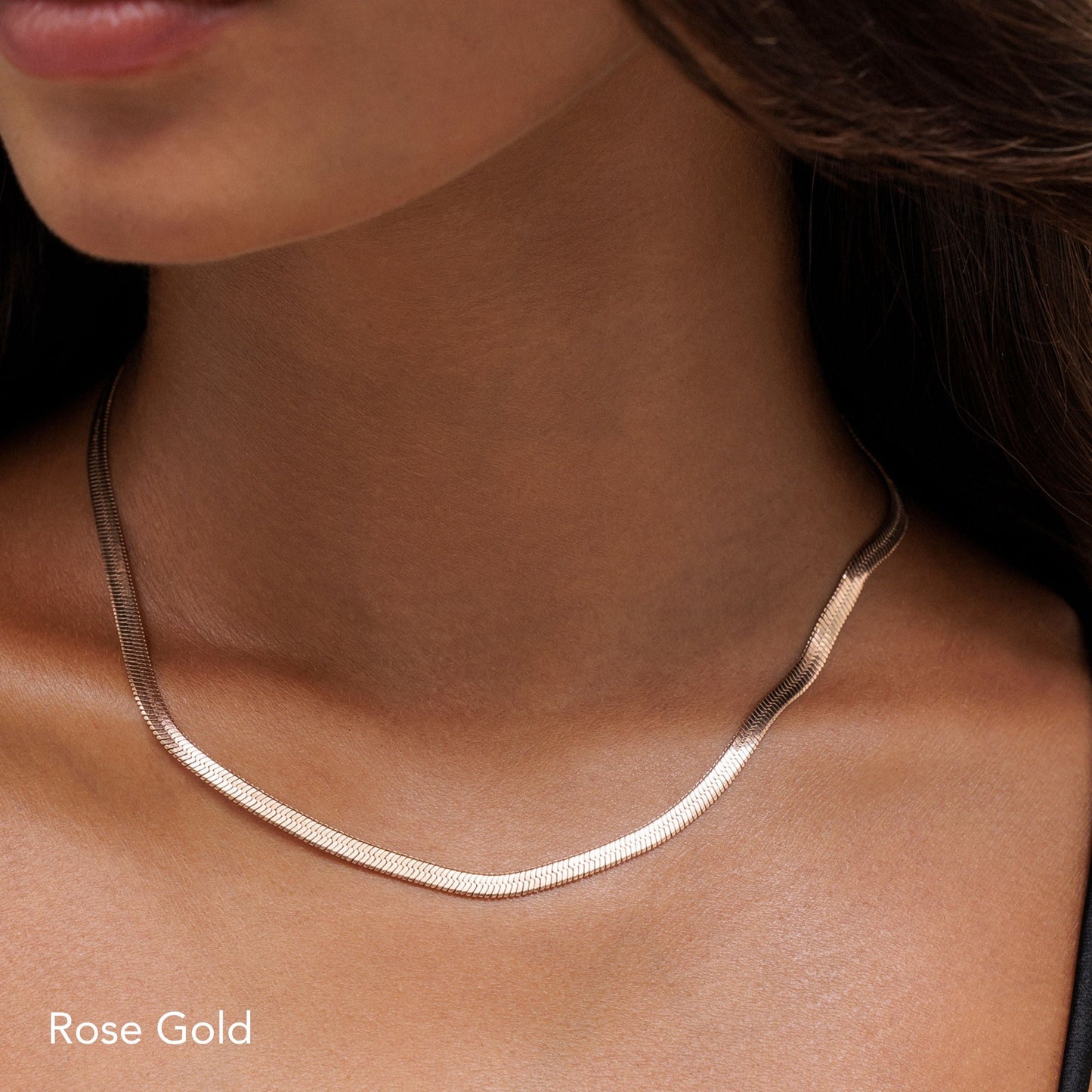 Damen Herringbone Choker Gold Halskette wasserfest Edelstahl 4 mm