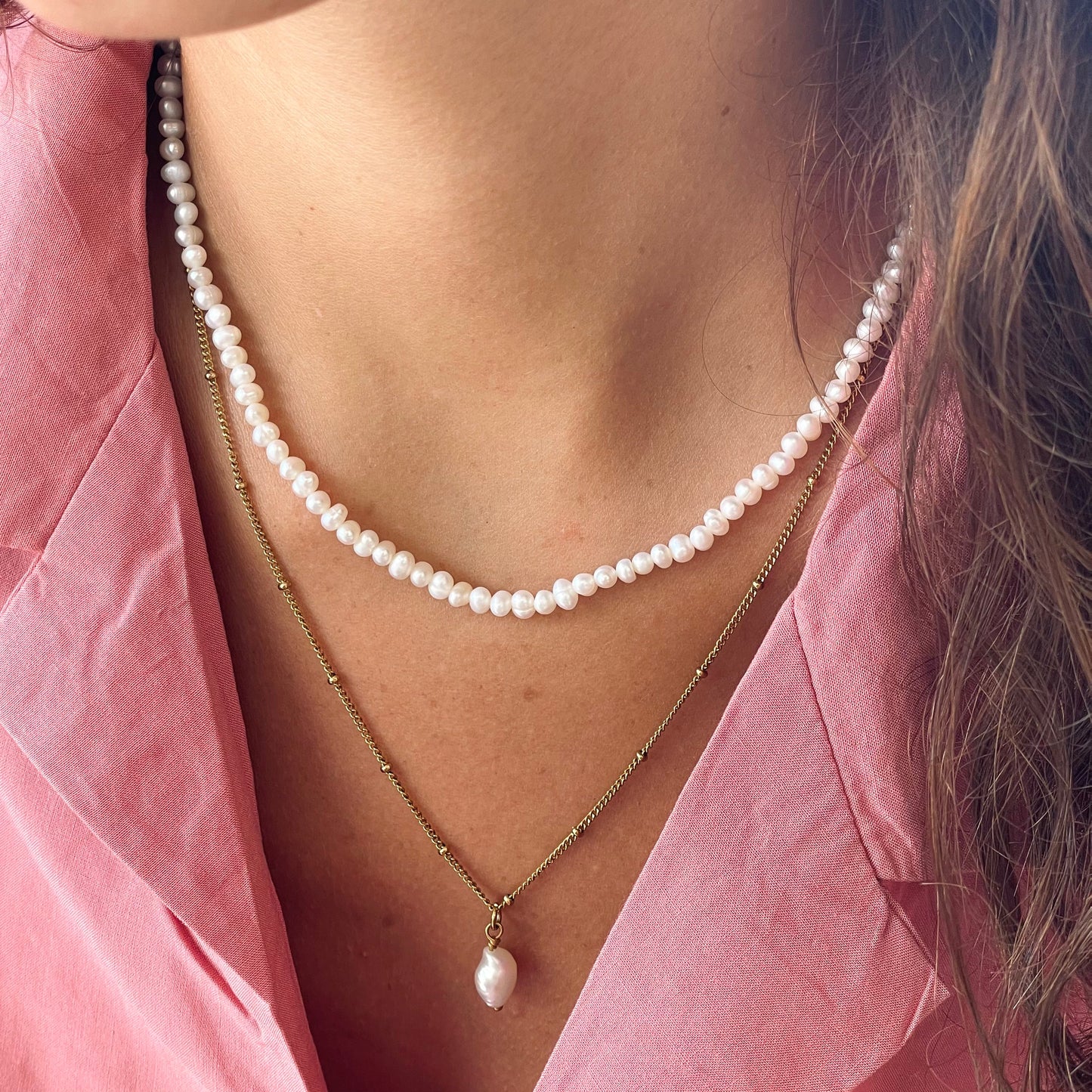 Damen Perlen Choker Halskette Gold Süßwasserperlen verstellbar wasserdicht