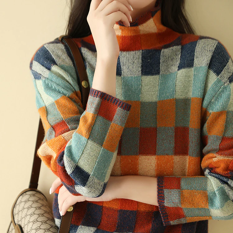 Damen Karierter Rollkragen-Pullover