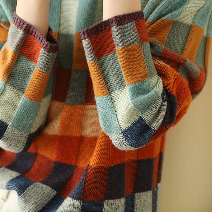 Damen Karierter Rollkragen-Pullover