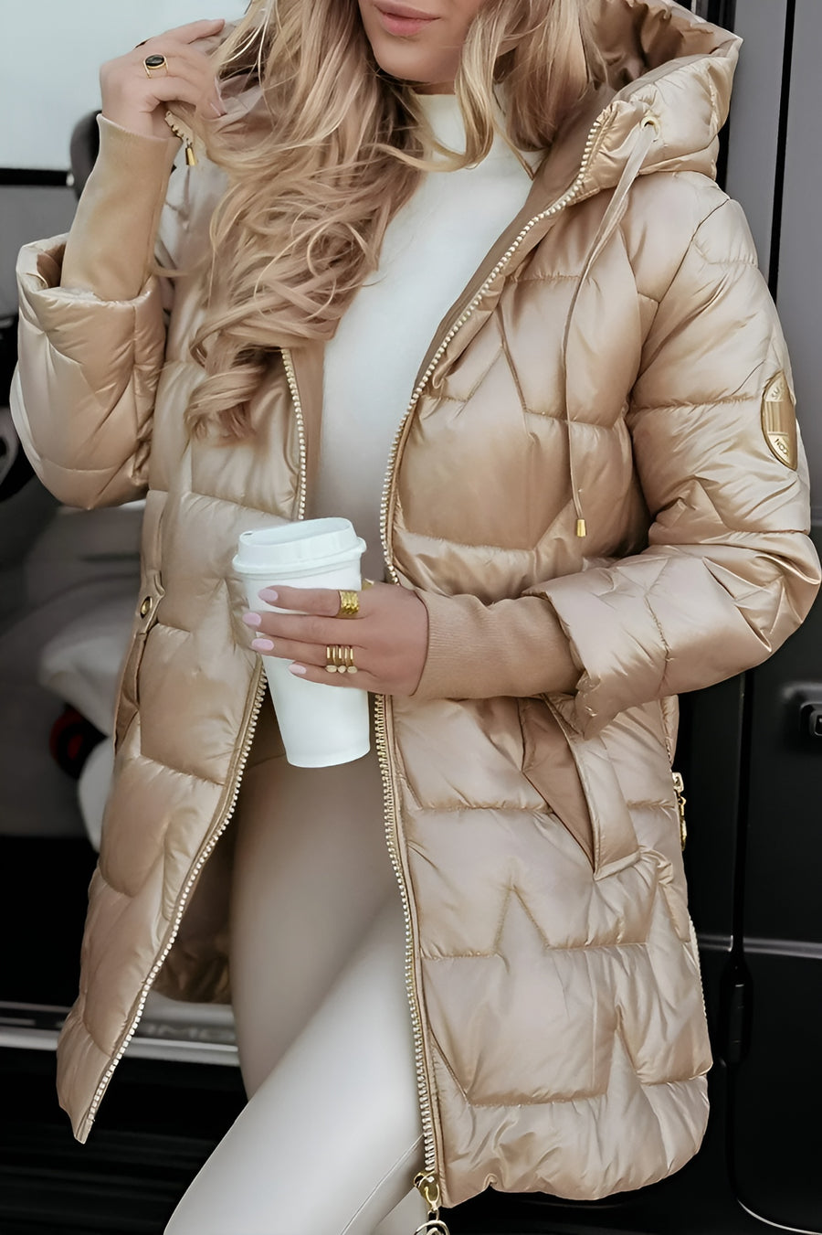 Mageina Eleganter Winter Mantel Mit Kapuze Und Wattierung