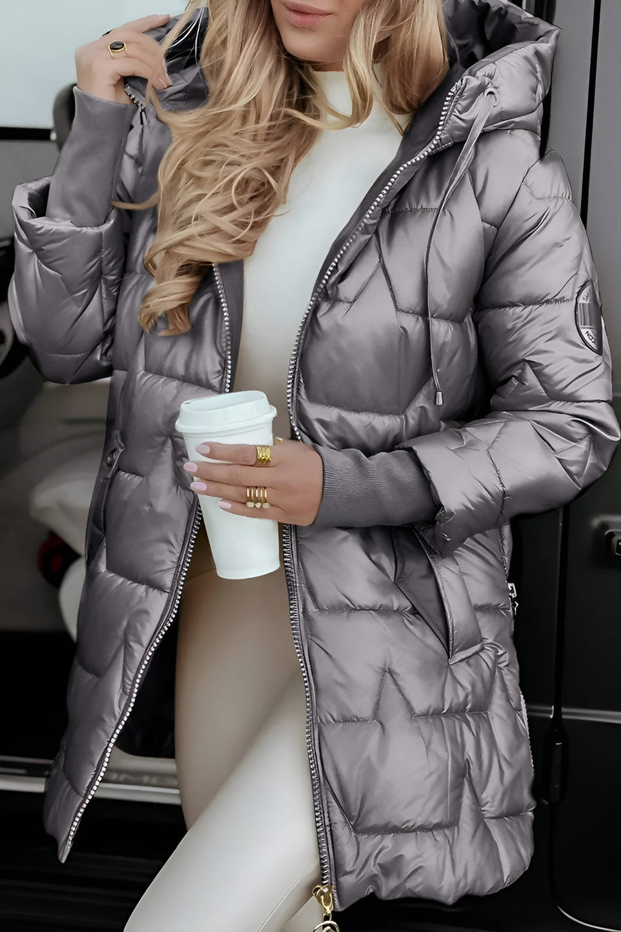 Mageina Eleganter Winter Mantel Mit Kapuze Und Wattierung