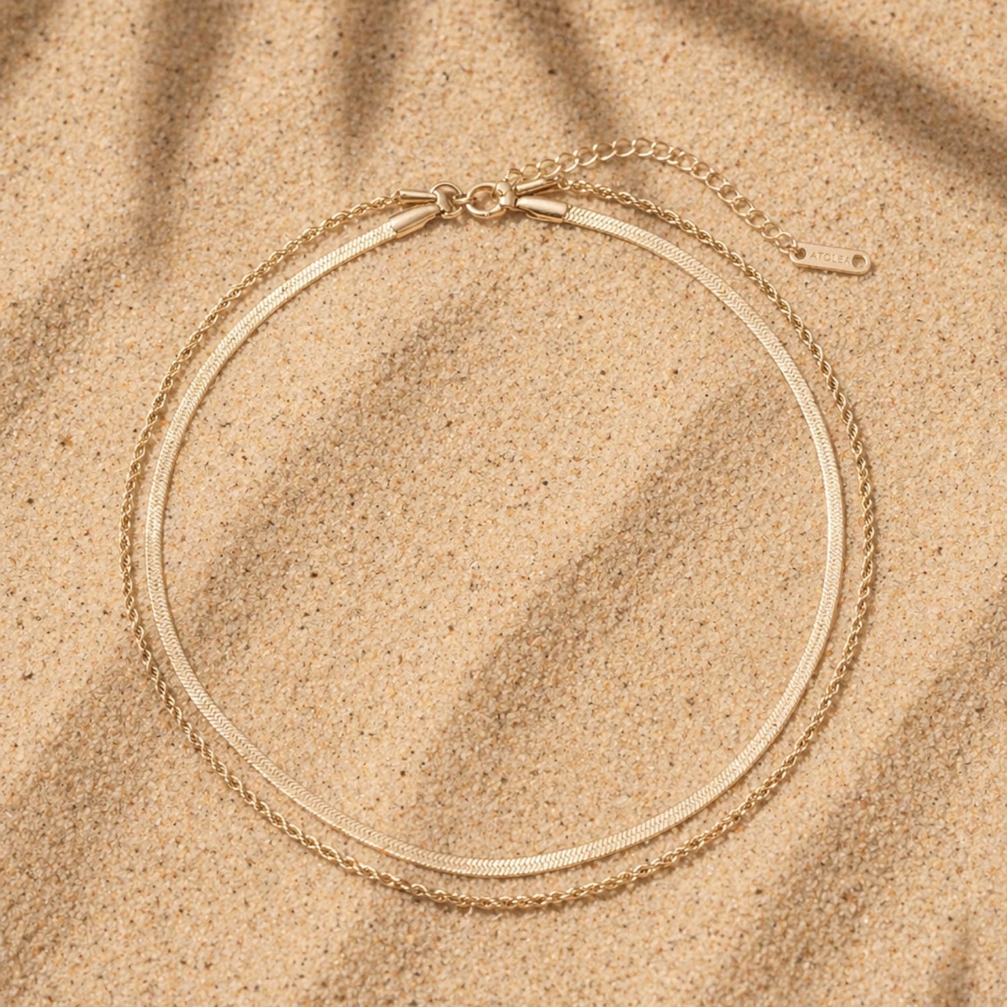 Damen Layering Armband Gold Herringbone Rope doppellagig wasserfest