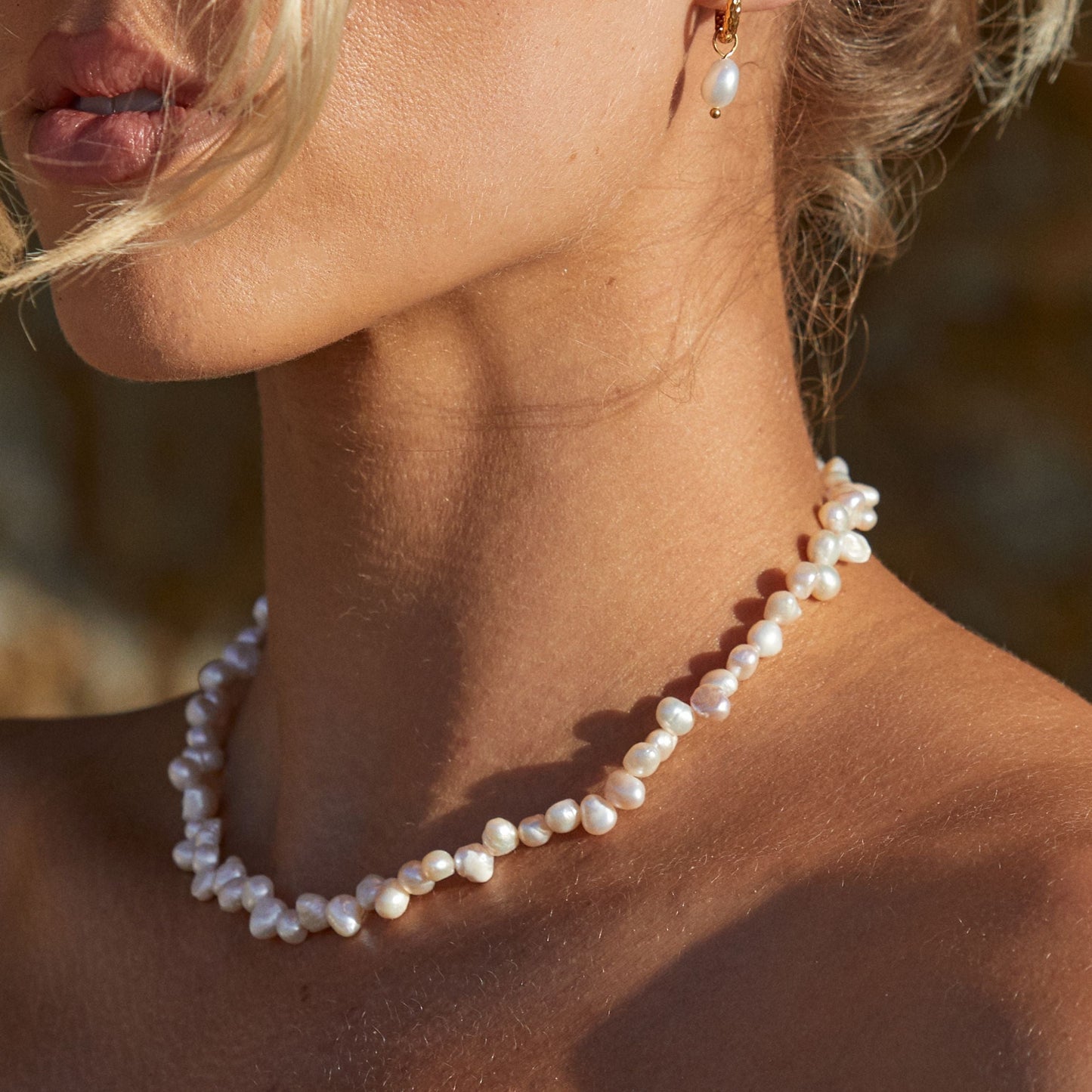 Damen Perlen Choker Halskette Gold Süßwasserperlen wasserdicht hypoallergen