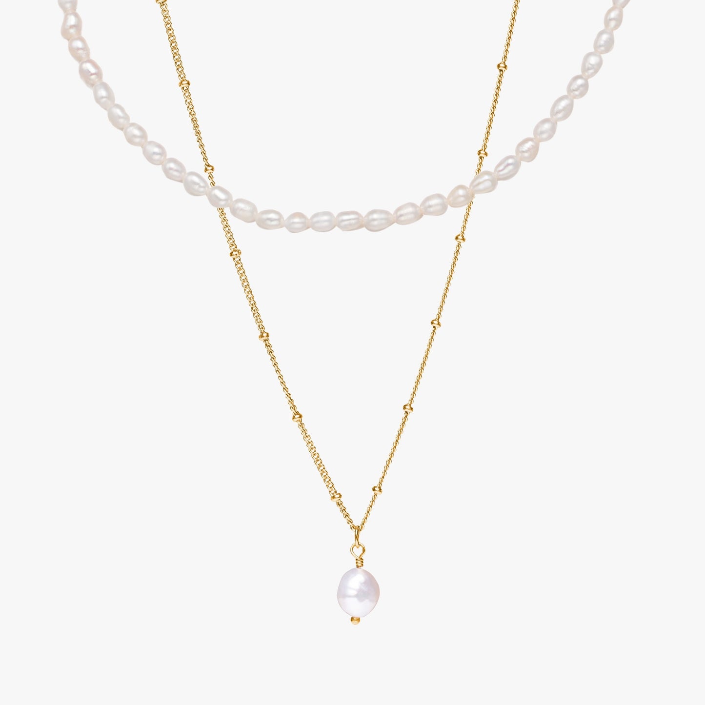 Damen Perlen Schmuckset Gold Süßwasserperlen Choker mit Barockperlen Anhänger wasserfest 2-teilig