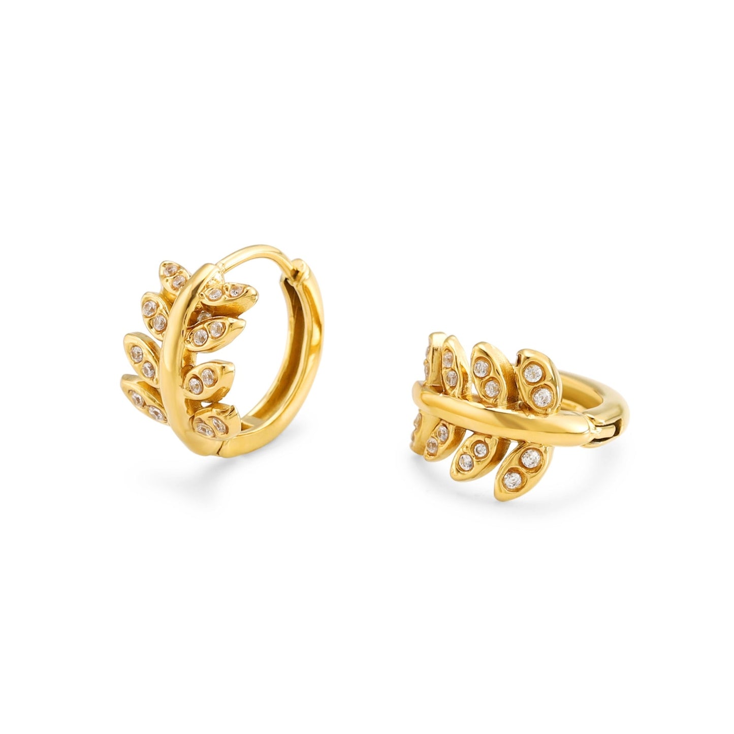 Damen Huggie Creolen Gold mit Zirkon Skulptur Design wasserfest hypoallergen
