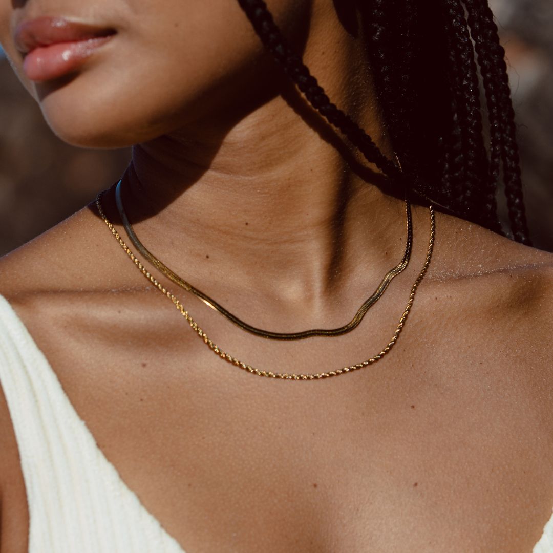 Damen Layering Halskette Gold Herringbone Rope Chain wasserfest hypoallergen