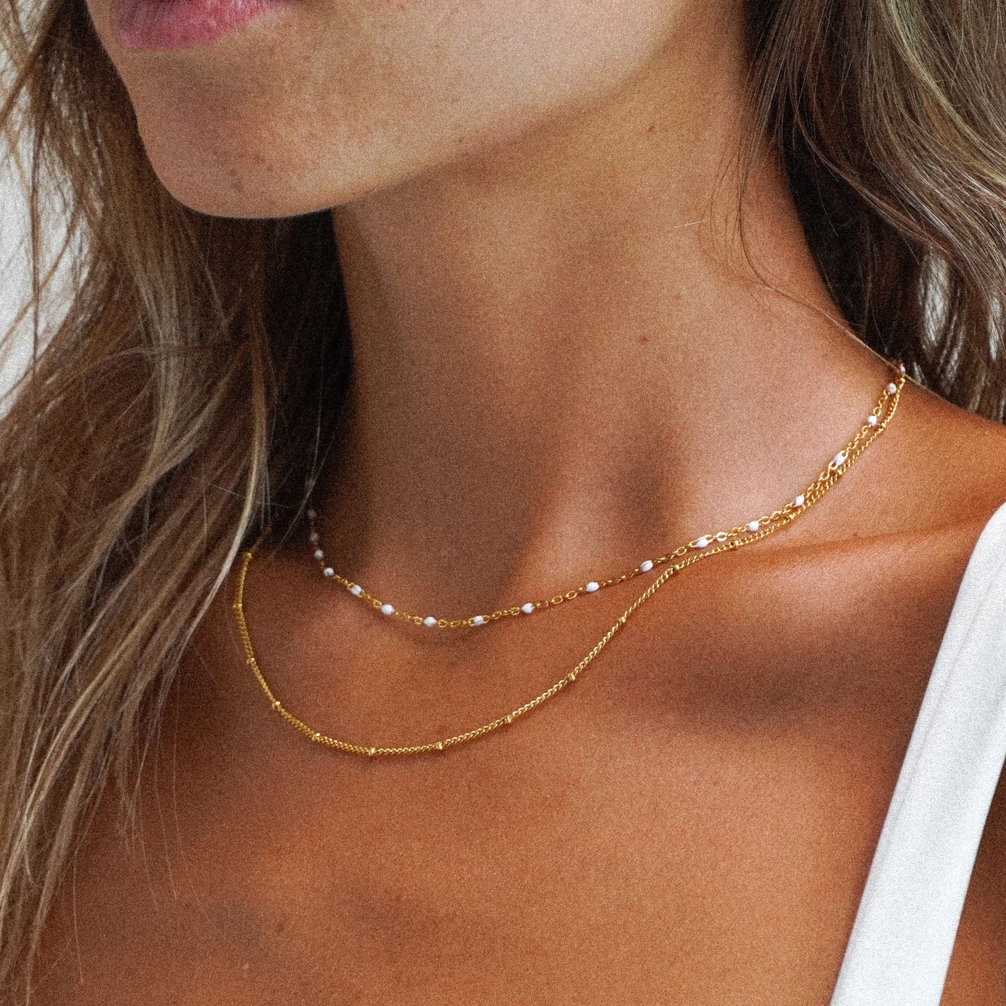 Damen Layering Choker Gold Emaille zweireihig wasserfest hypoallergen Halskette