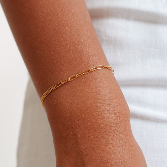 Damen Armband Gold Mixed Chain Paperclip Gliederarmband verstellbar wasserfest hypoallergen