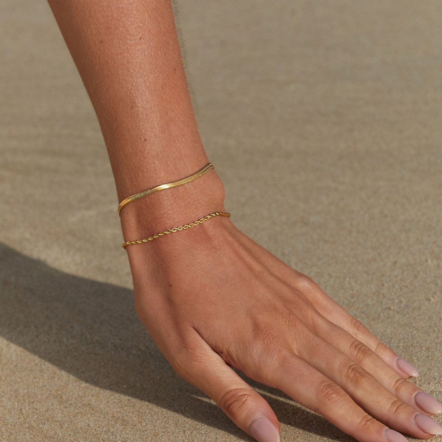 Damen Layering Armband Gold Herringbone Rope doppellagig wasserfest