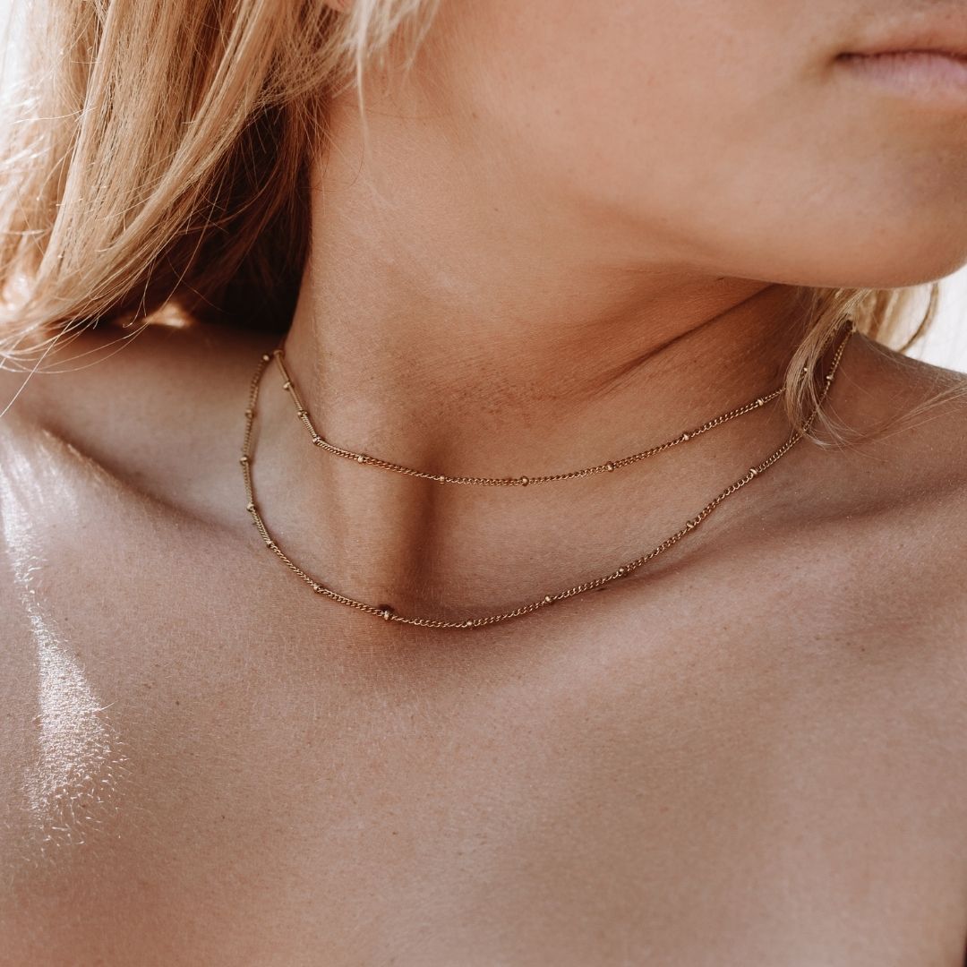 Damen Layered Choker Gold Doppelreihige Halskette wasserfest Edelstahl