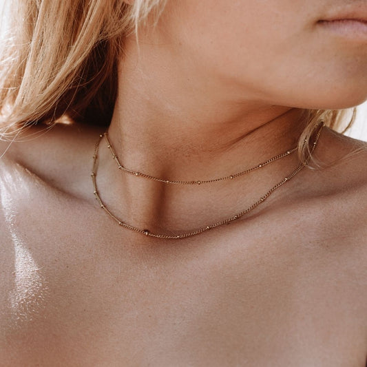 Damen Layered Choker Gold Doppelreihige Halskette wasserfest Edelstahl