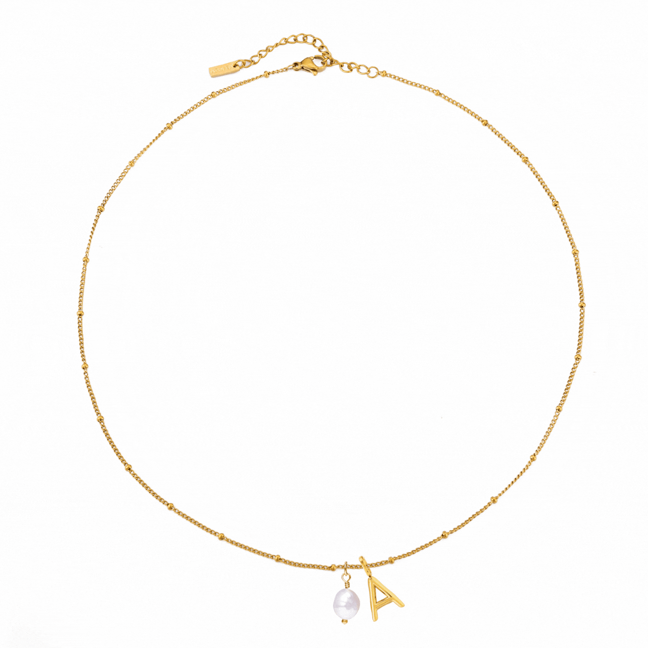 Damen Halskette Gold mit Barockperle Initial Anhänger wasserfest