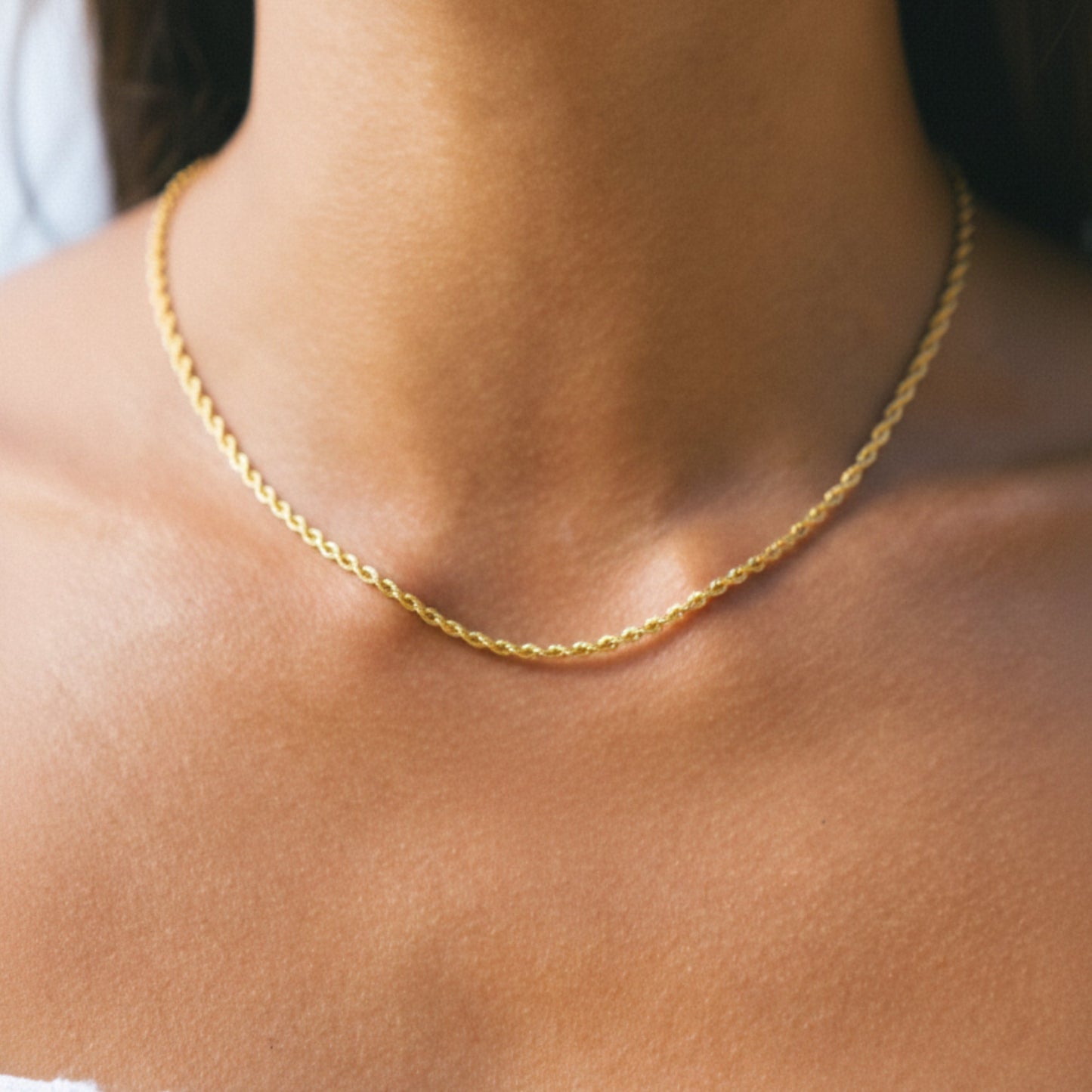 Damen Rope Chain Halskette Gold wasserfest hypoallergen 2 mm Kette