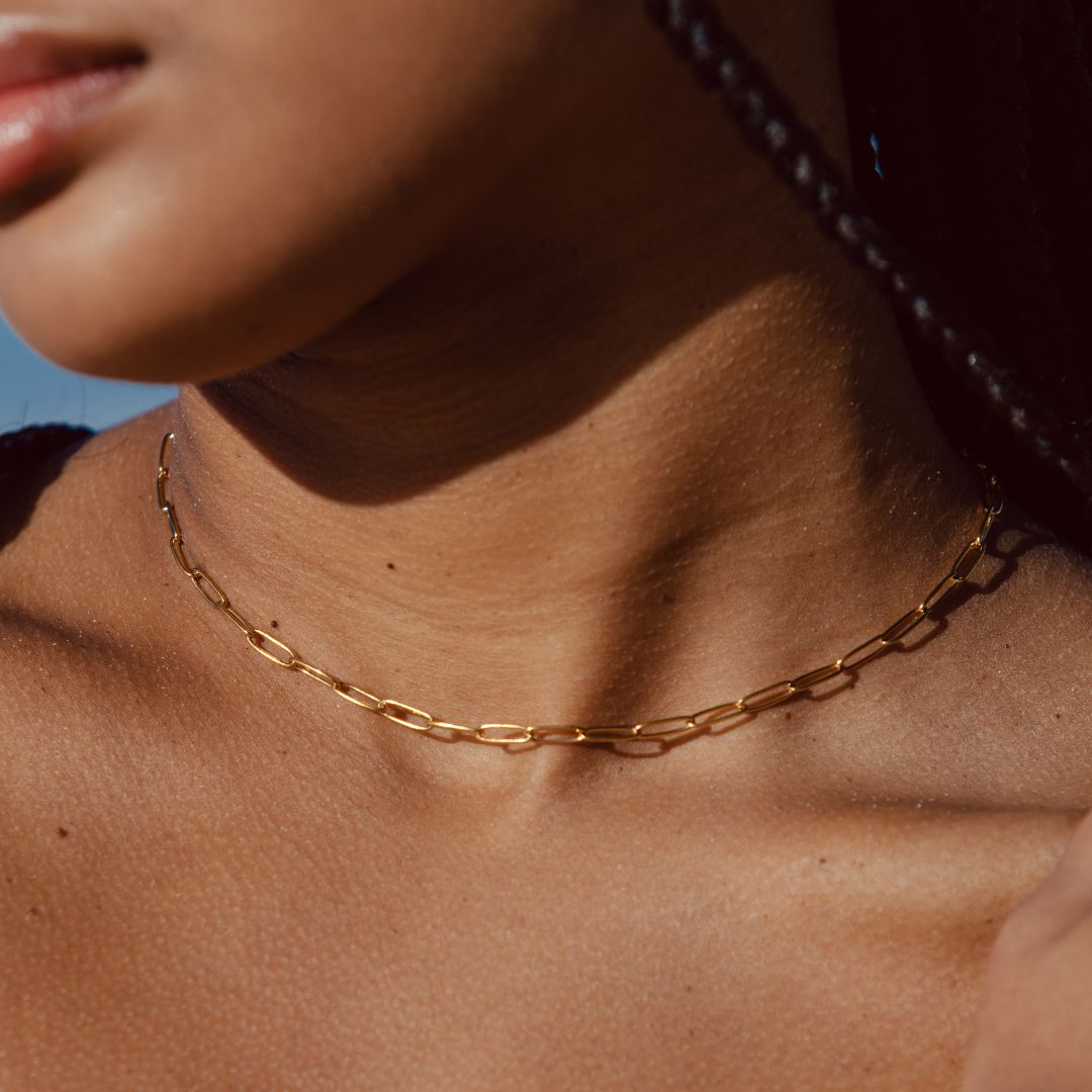 Damen Paperclip Choker Halskette Gold Gliederkette wasserdicht hypoallergen