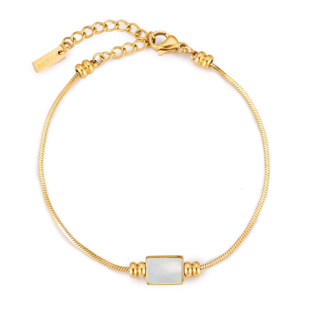Damen Armband gold Perlmutt Schlangenkette Edelstahl wasserfest