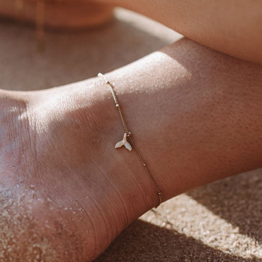 Damen Fußkette Meerjungfrau Gold wasserfest verstellbar 22 + 4 cm
