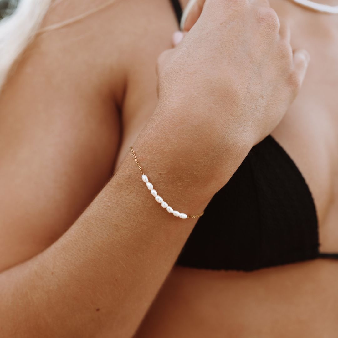 Damen Perlenarmband Süßwasserperlen gold Edelstahl wasserfest