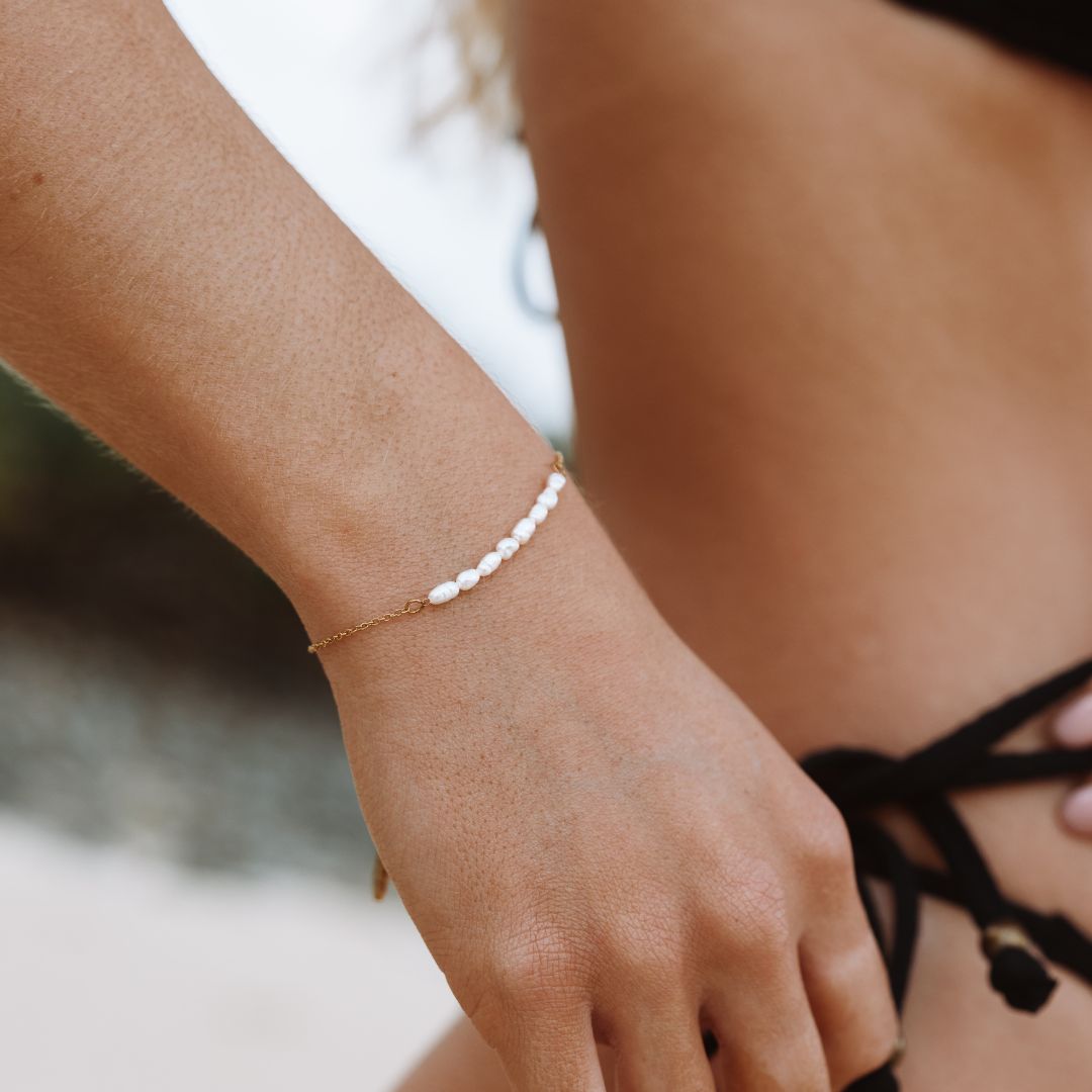 Damen Perlenarmband Süßwasserperlen gold Edelstahl wasserfest