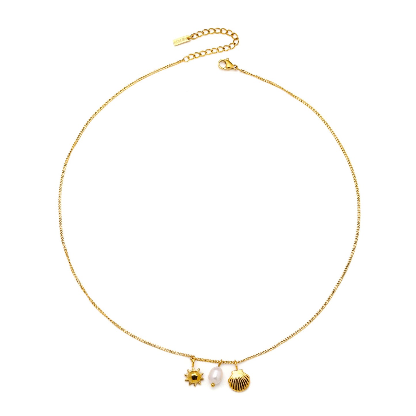 Damen Halskette Gold Muschel Sonne Süßwasserperle wasserdicht hypoallergen