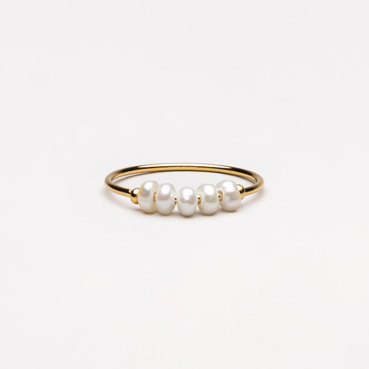 Damen Ring Gold mit Mini Süßwasserperlen, wasserfest, hypoallergen