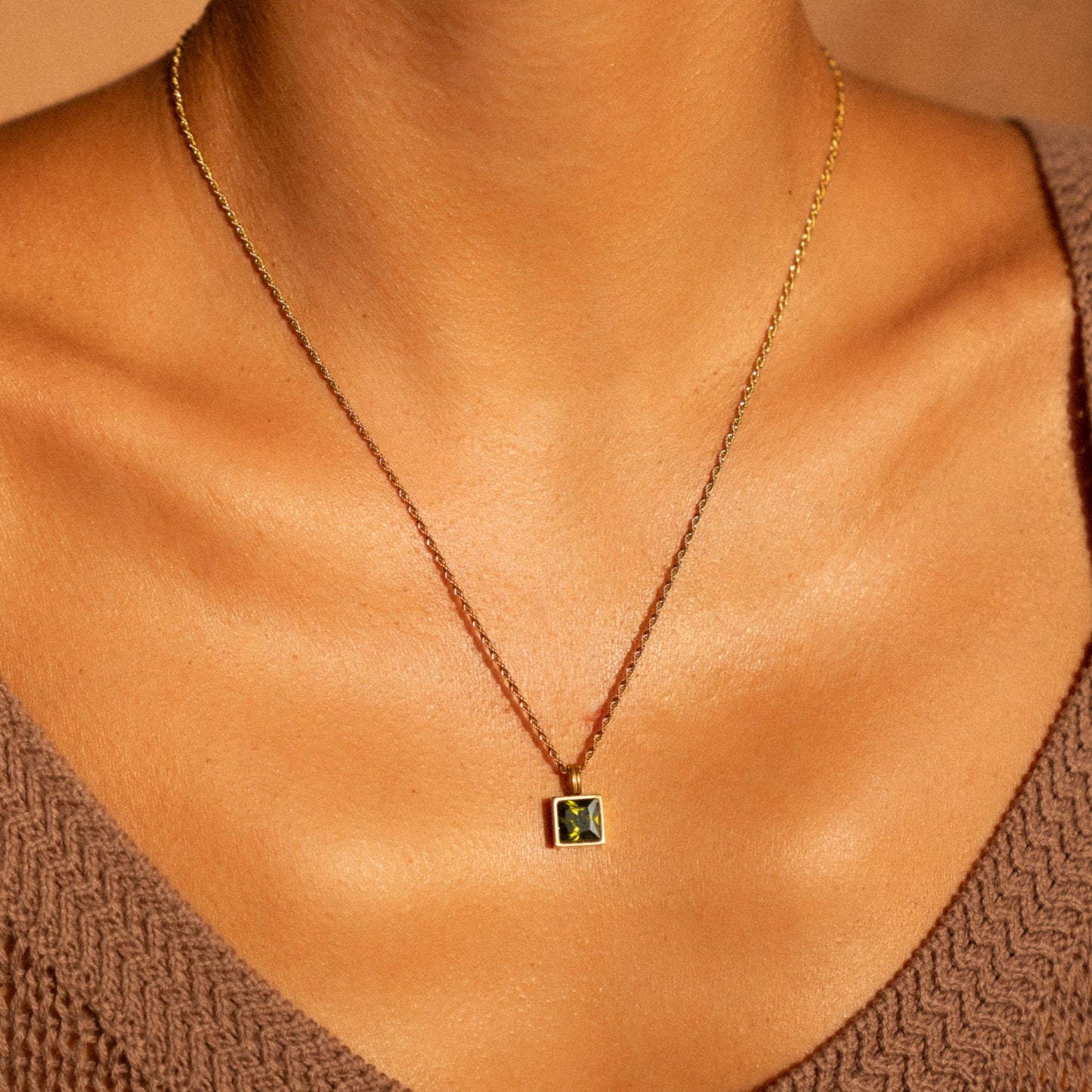 Damen Grüne Halskette Gold mit Zirkon Anhänger wasserfest Rope Chain