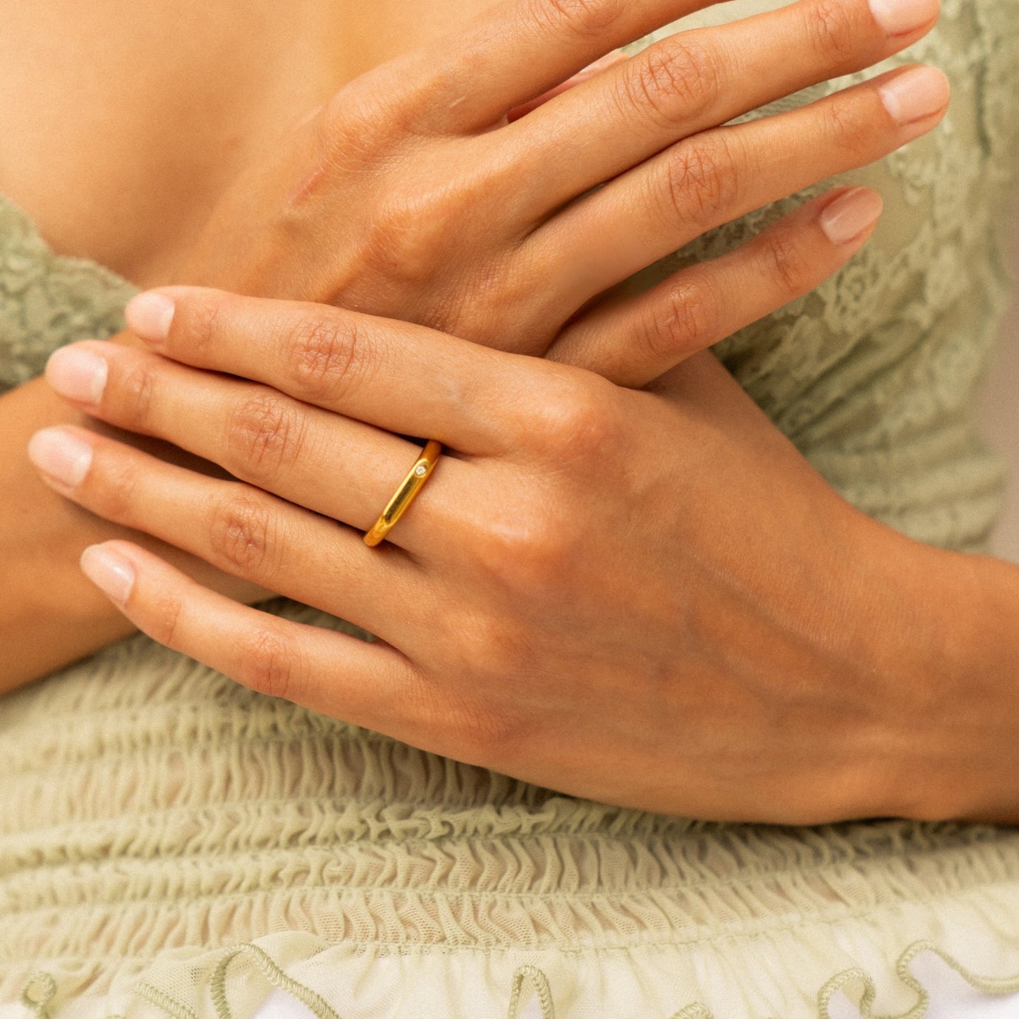 Damen Ring Gold mit weißem Zirkon, wasserfest, hypoallergen