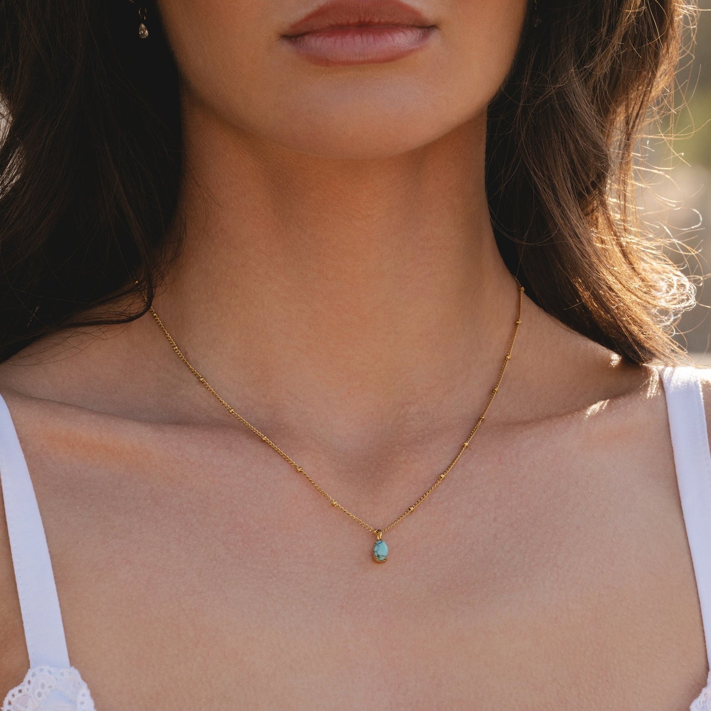 Damen Türkis Halskette Gold wasserfest mit Anhänger Beaded Chain