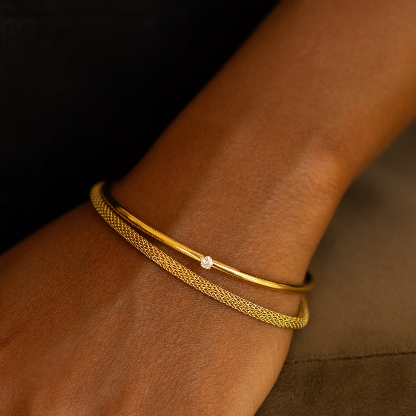 Damen Armreif Gold mit weißem Zirkon verstellbar wasserfest hypoallergen Edelstahl
