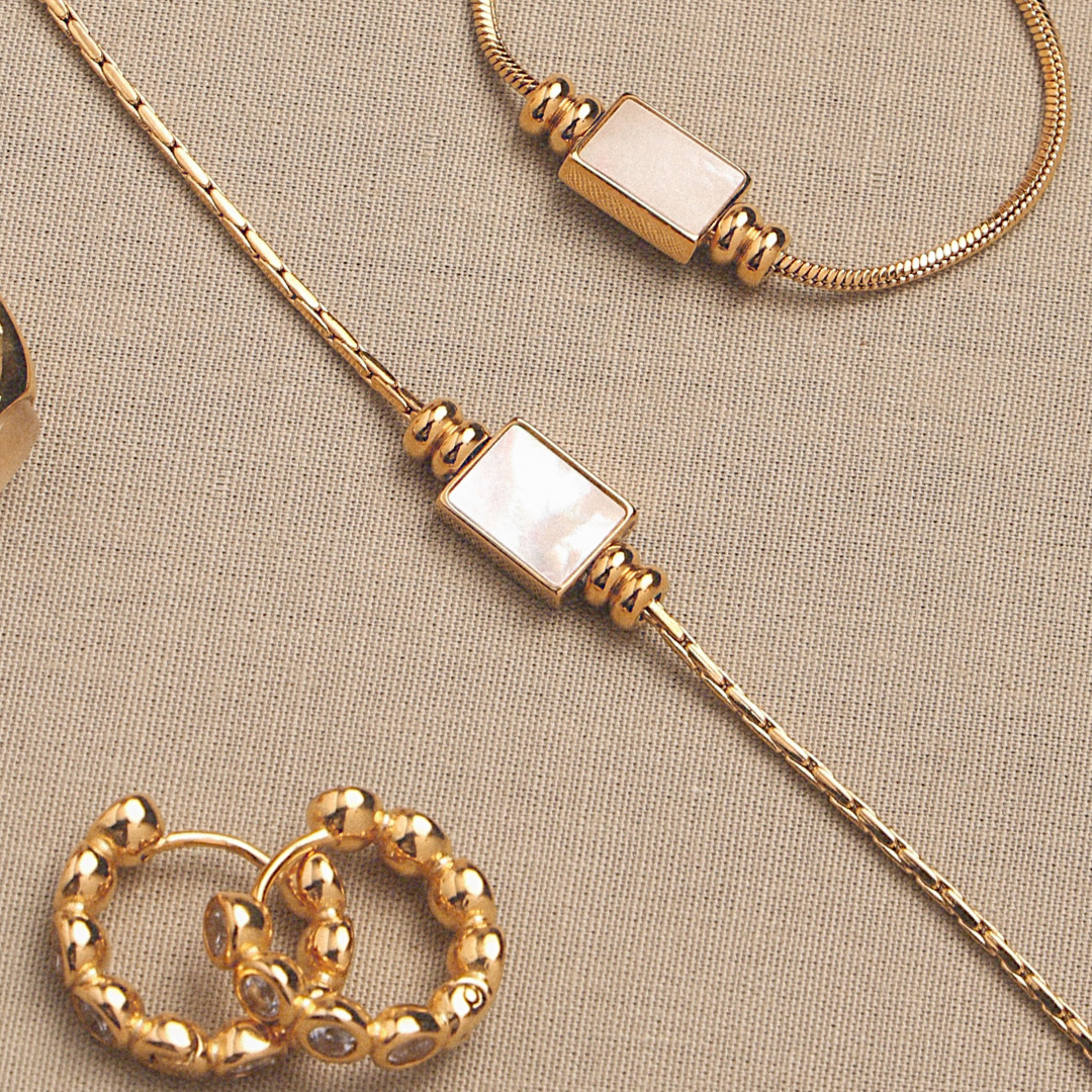 Damen Halskette Gold Perlmutt Anhänger wasserfest hypoallergen Layering Kette