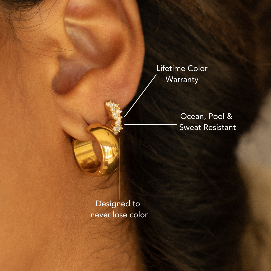 Damen Huggie Creolen Gold Zirkonia wasserdicht hypoallergen kompakt