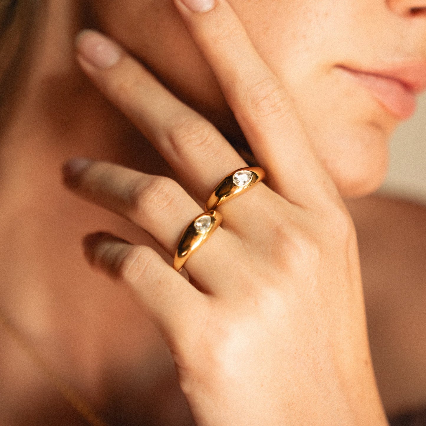 Damen Ring Set Gold wasserfest mit Zirkonen, hypoallergen