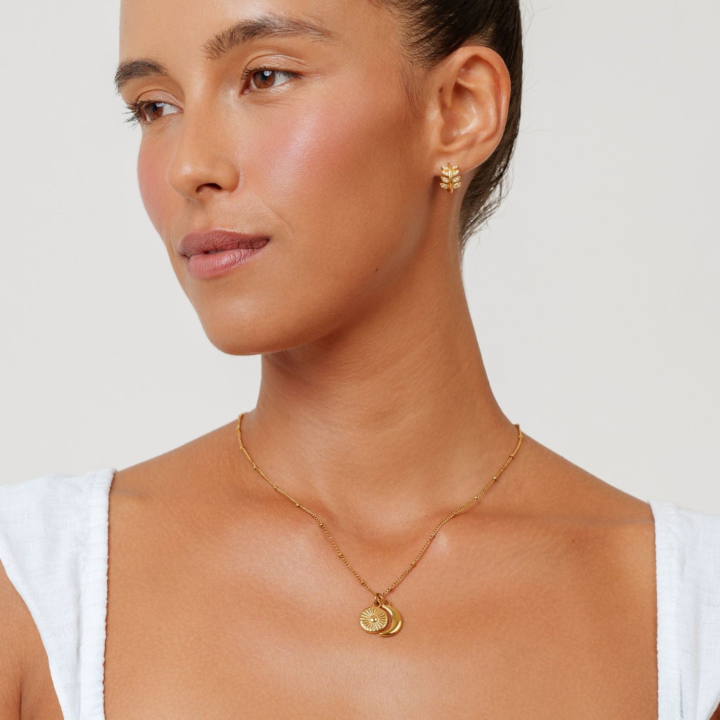 Damen Sonne Mond Kette Gold mit Anhängern wasserfest Edelstahl