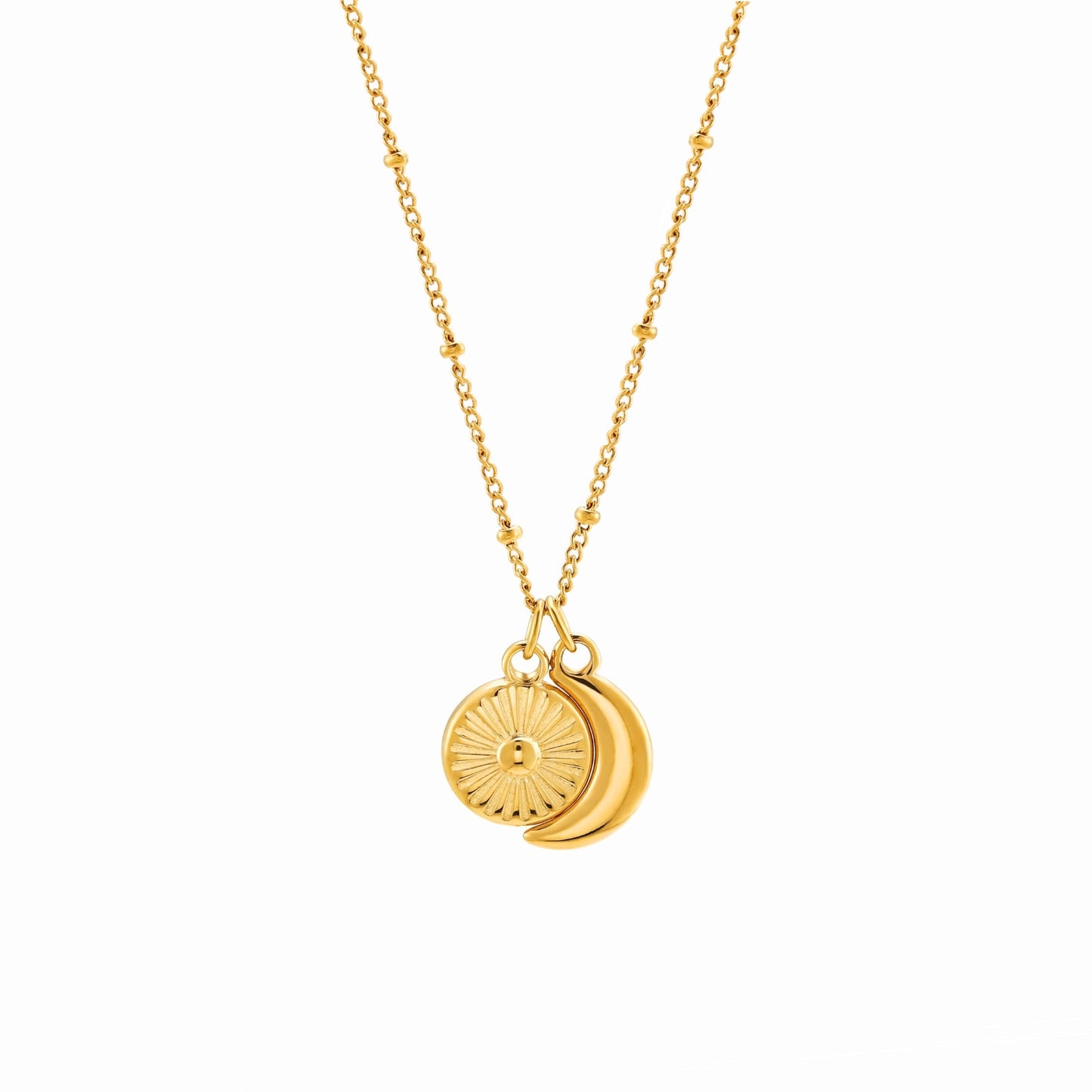Damen Sonne Mond Kette Gold mit Anhängern wasserfest Edelstahl